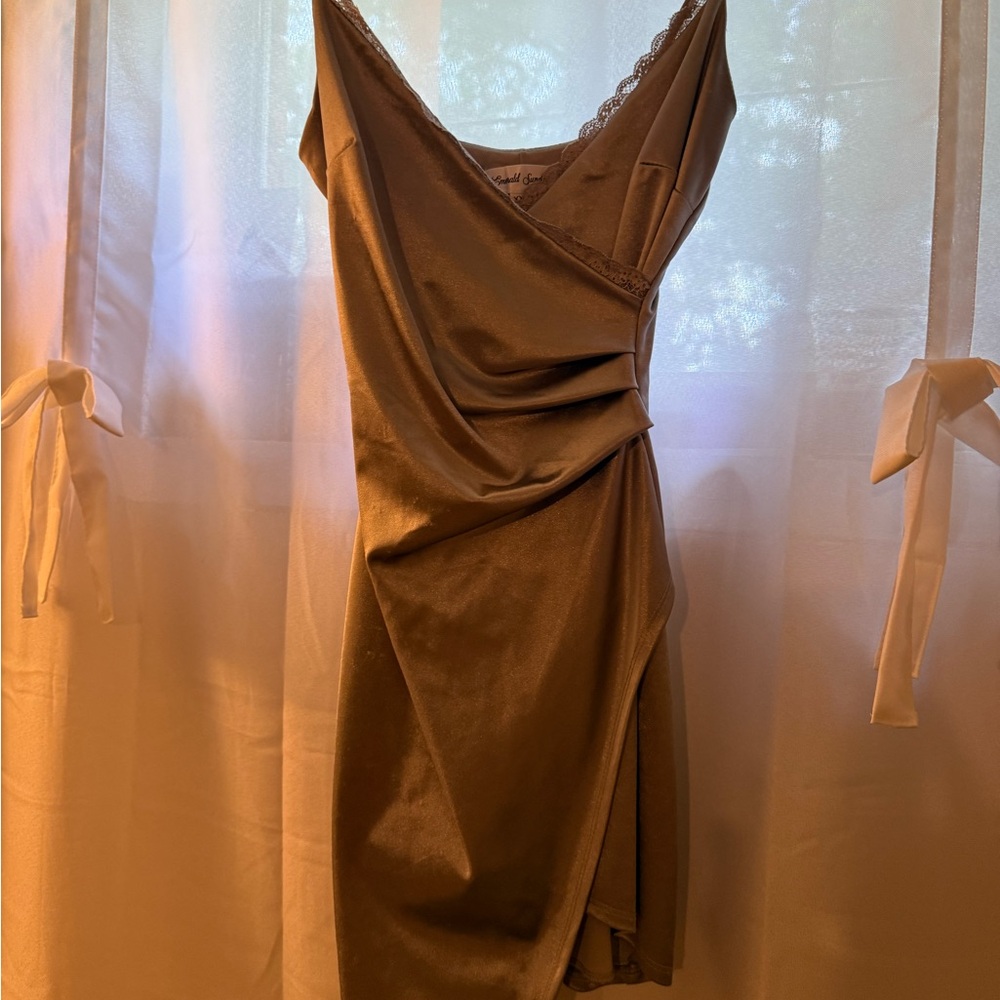 Emerald Sundae Brown Ruched Asymmetrical Cocktail Dress